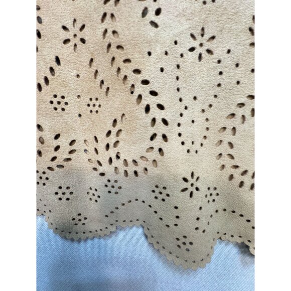 Chico's Women's V Neck Tunic Top Long Sleeve Stretch Faux Suede Paisley Sz 3 Tan - Picture 11 of 12